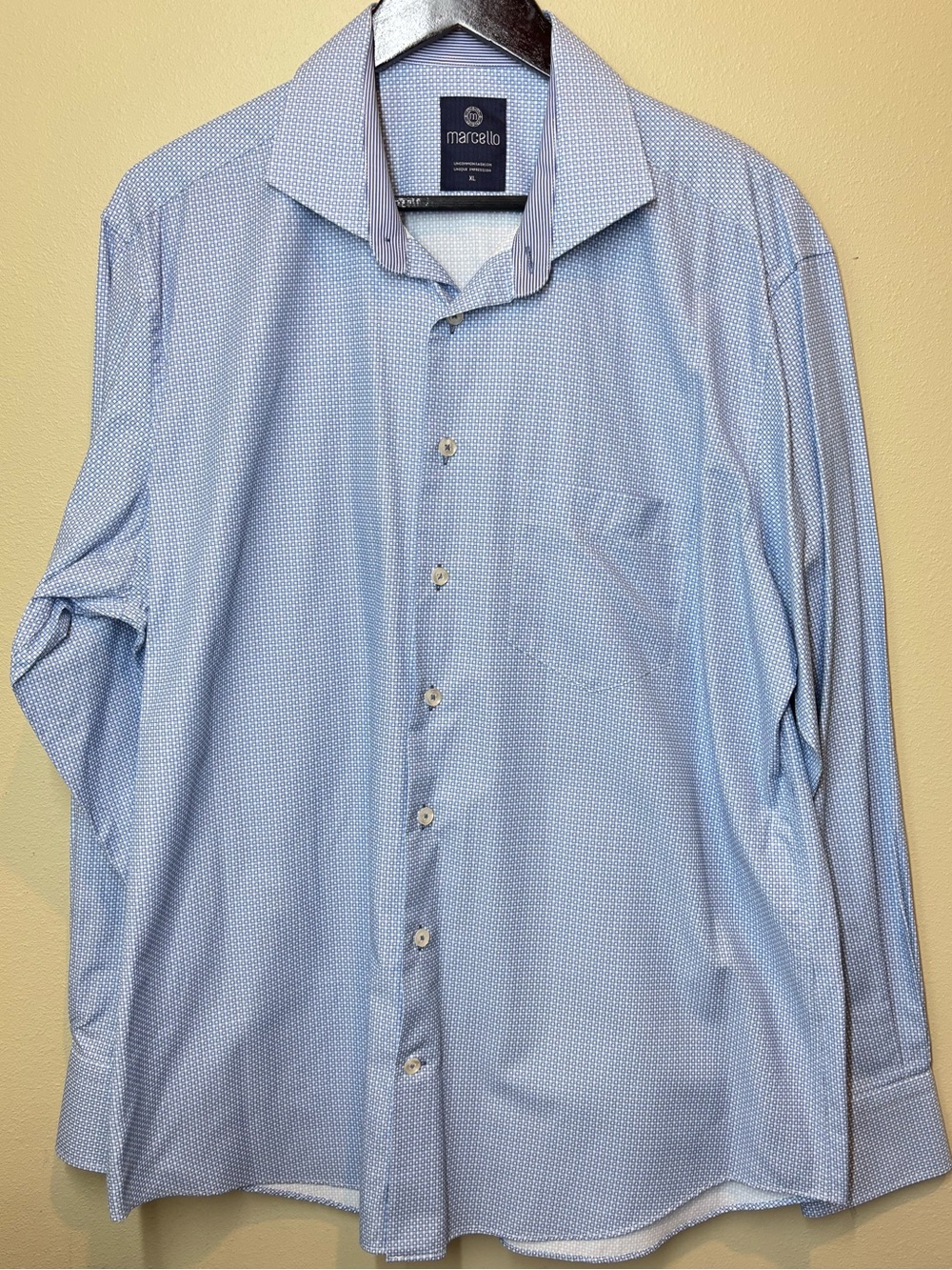 Marcello Light Blue Men's Cotton Dress Shirt - Printed Button-Down, XL